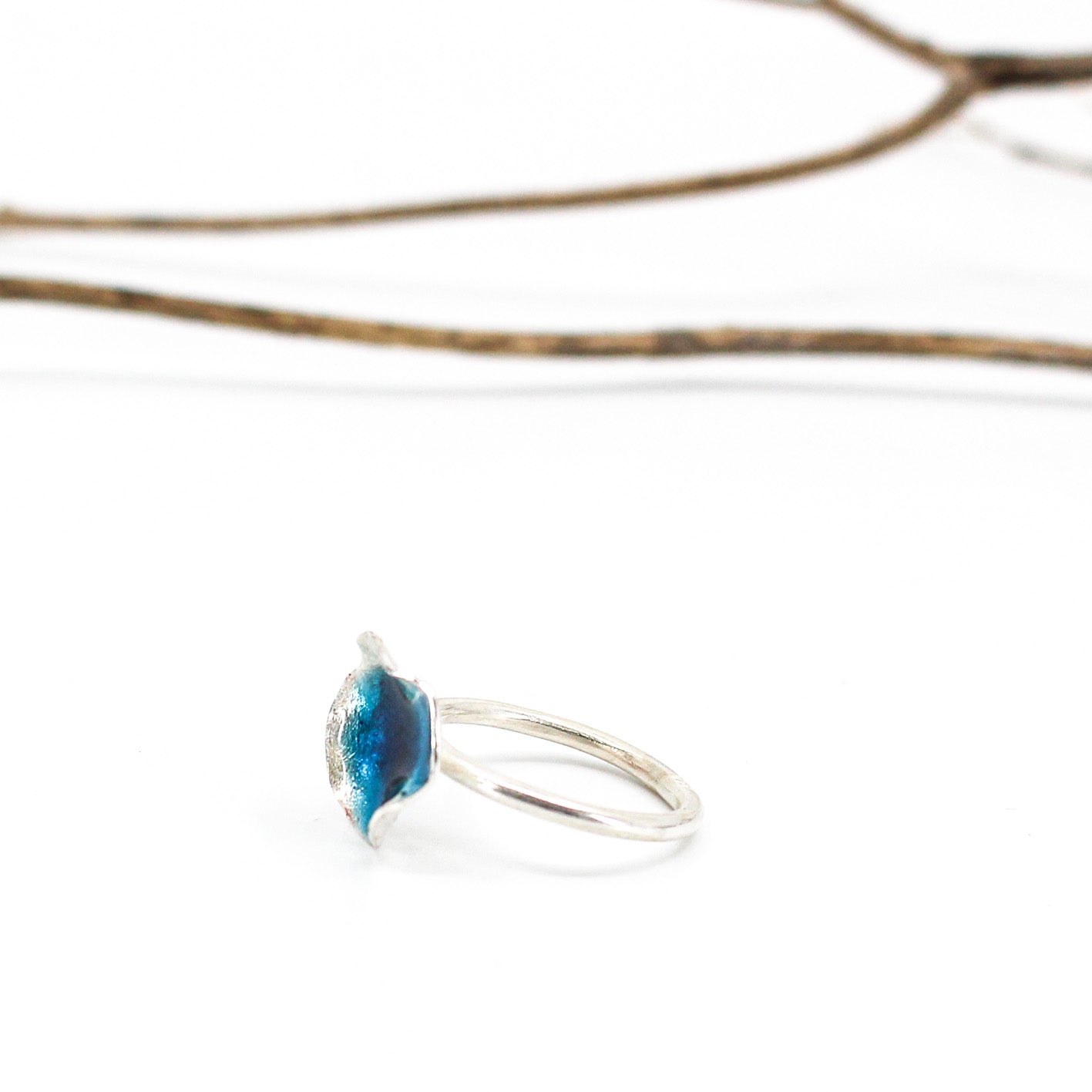 minimalist blue ring in 925 eco sterling silver coated with ocean blue resin