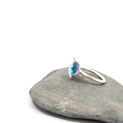 minimalist blue ring in 925 eco sterling silver coated with ocean blue resin
