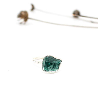 silver statement ring coated with teal blue resin
