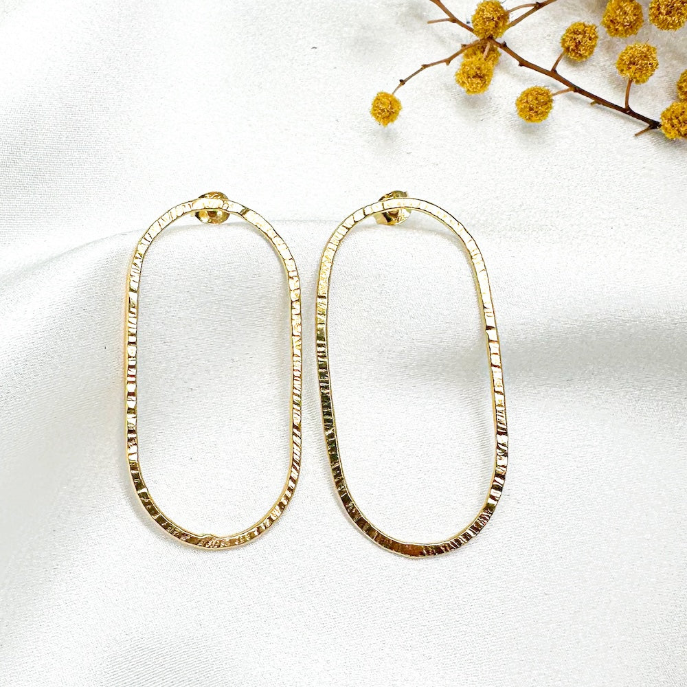 Large Oval Gold Plated Stud Earrings