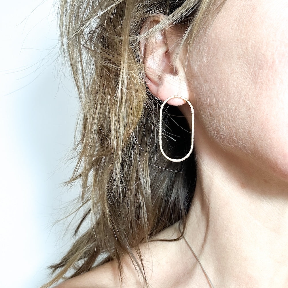 Large Oval Gold Plated Stud Earrings