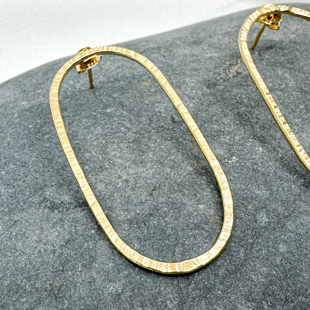 Large Oval Gold Plated Stud Earrings
