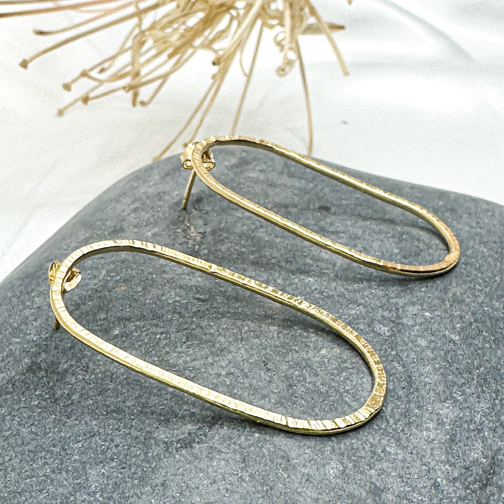 Large Oval Gold Plated Stud Earrings