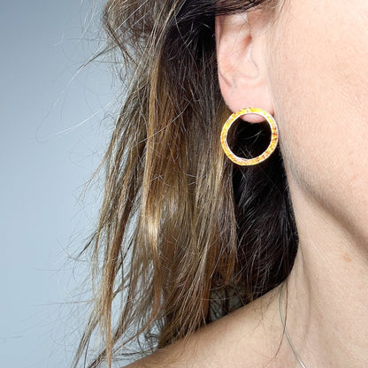 orange circle stud earrings