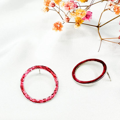 dark pink red circle stud earrings