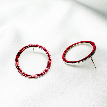 dark pink red circle stud earrings