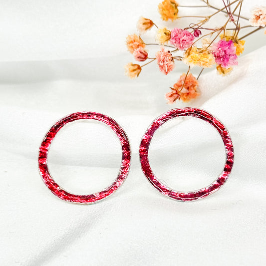 dark pink red circle stud earrings