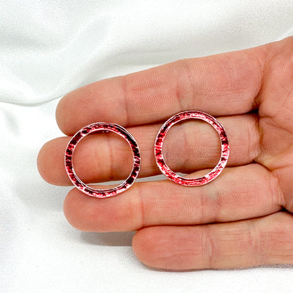 dark pink red circle stud earrings