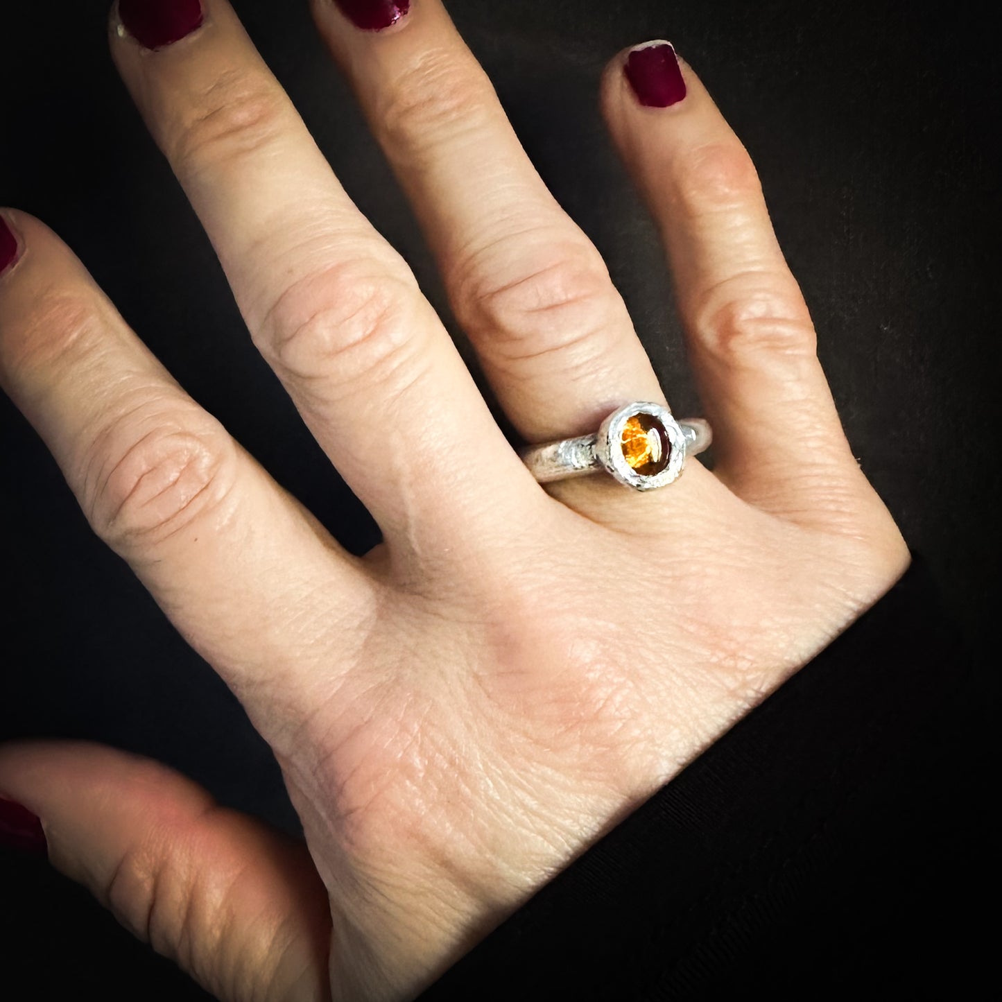 Solid Sterling Silver Amber Ring