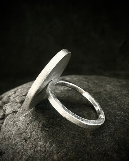 Dark blue resin statement ring in solid 925 sterling silver, back side view
