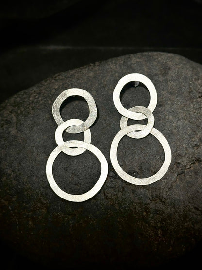 Double circle drop earrings on stone - handmade sterling silver