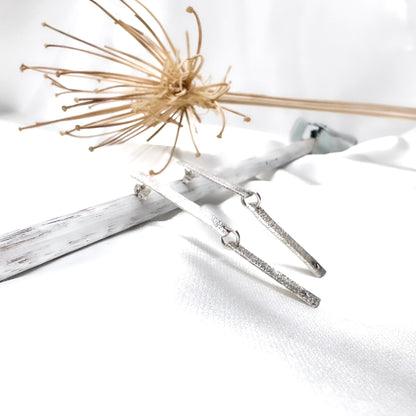 minimalist dangly silver earrings with black diamond • mismatched