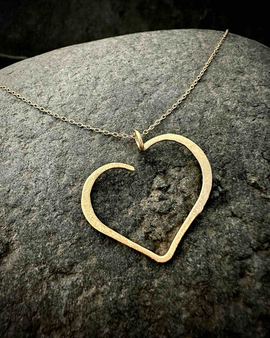 Gold-plated open heart pendant necklace in sterling silver, handmade minimalist jewellery