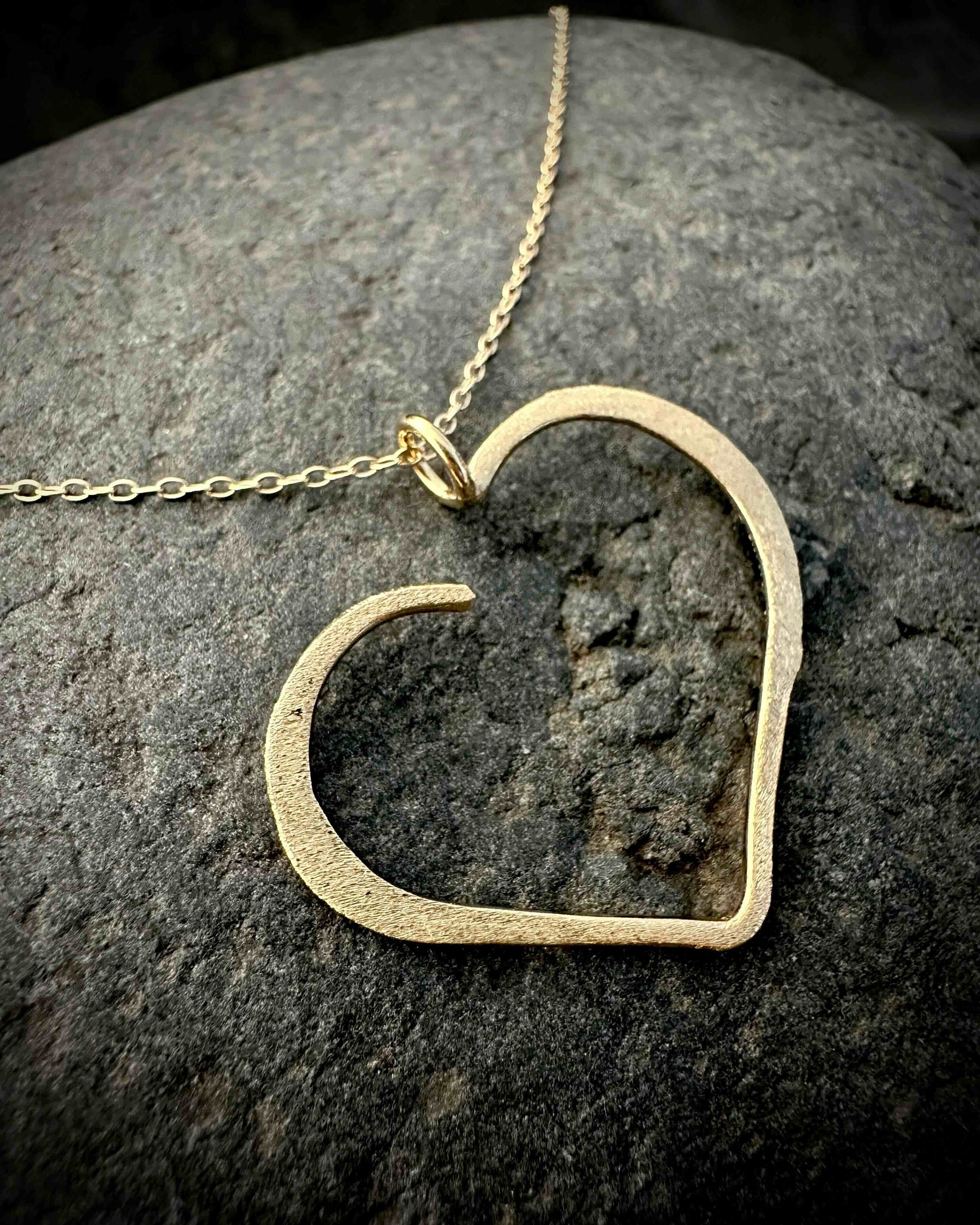 Gold-plated open heart pendant necklace in sterling silver, handmade minimalist jewellery