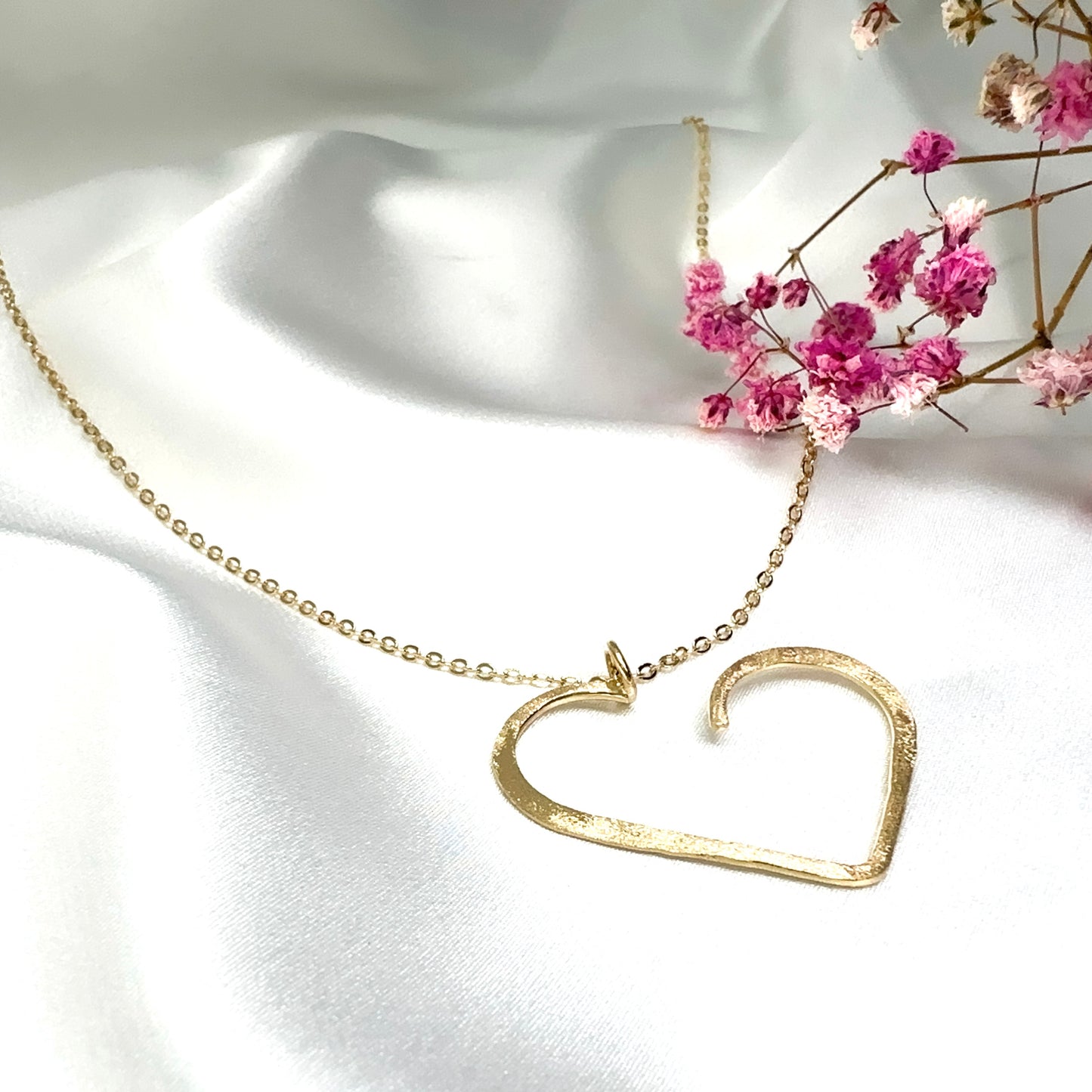 Gold-plated open heart pendant necklace in sterling silver, handmade minimalist jewellery