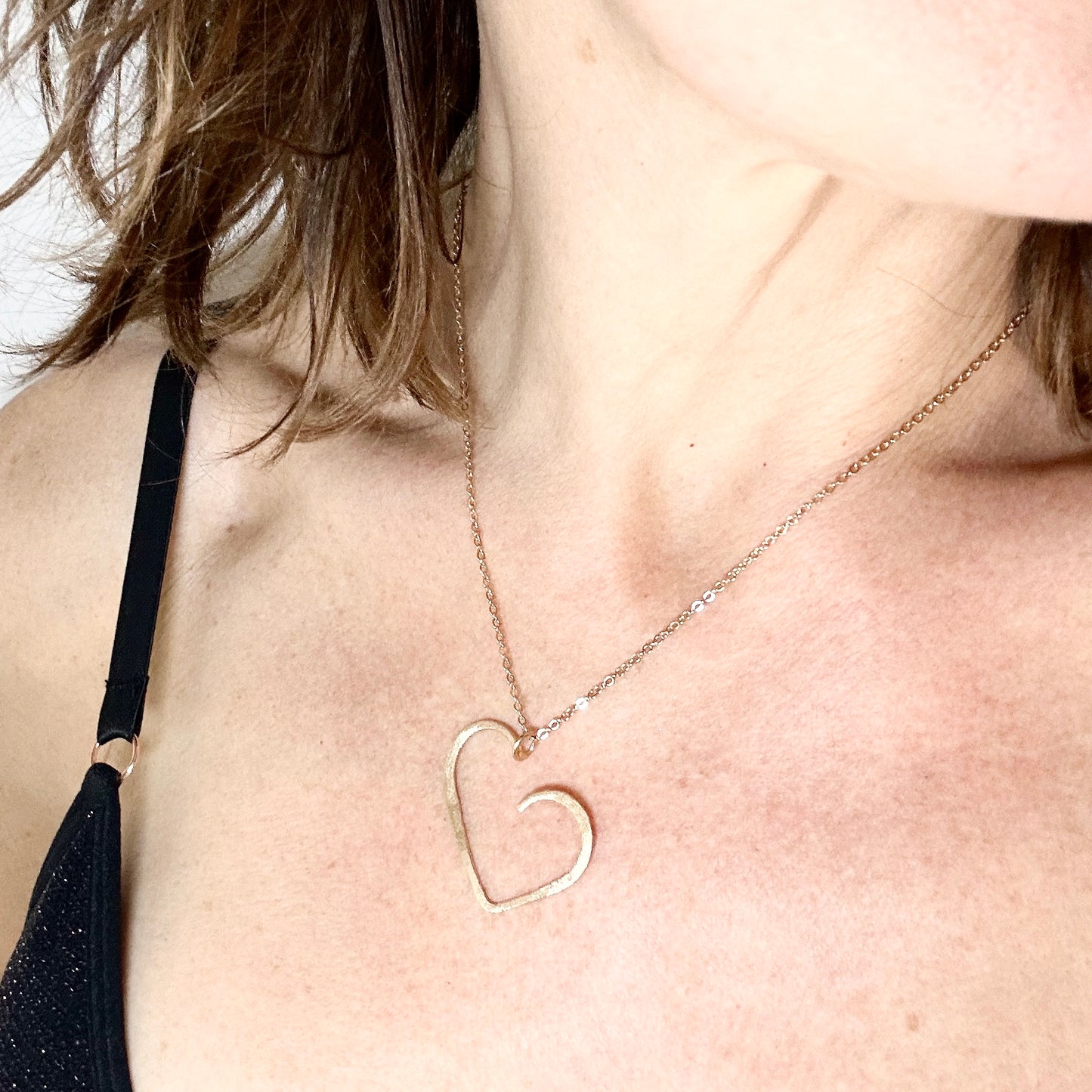 Gold-plated open heart pendant necklace in sterling silver, handmade minimalist jewellery