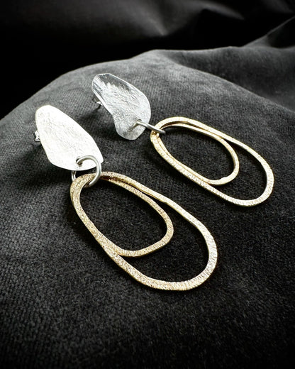 Hammered Silver Studs with Gold Hoop Drops