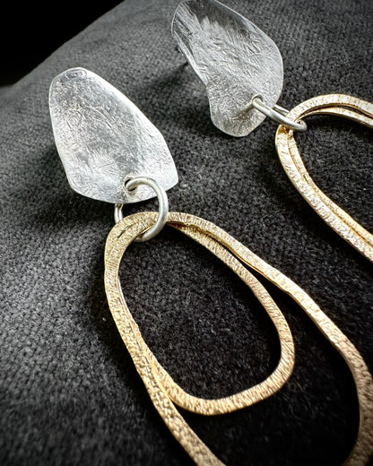 Hammered Silver Studs with Gold Hoop Drops
