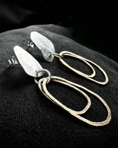 Hammered Silver Studs with Gold Hoop Drops