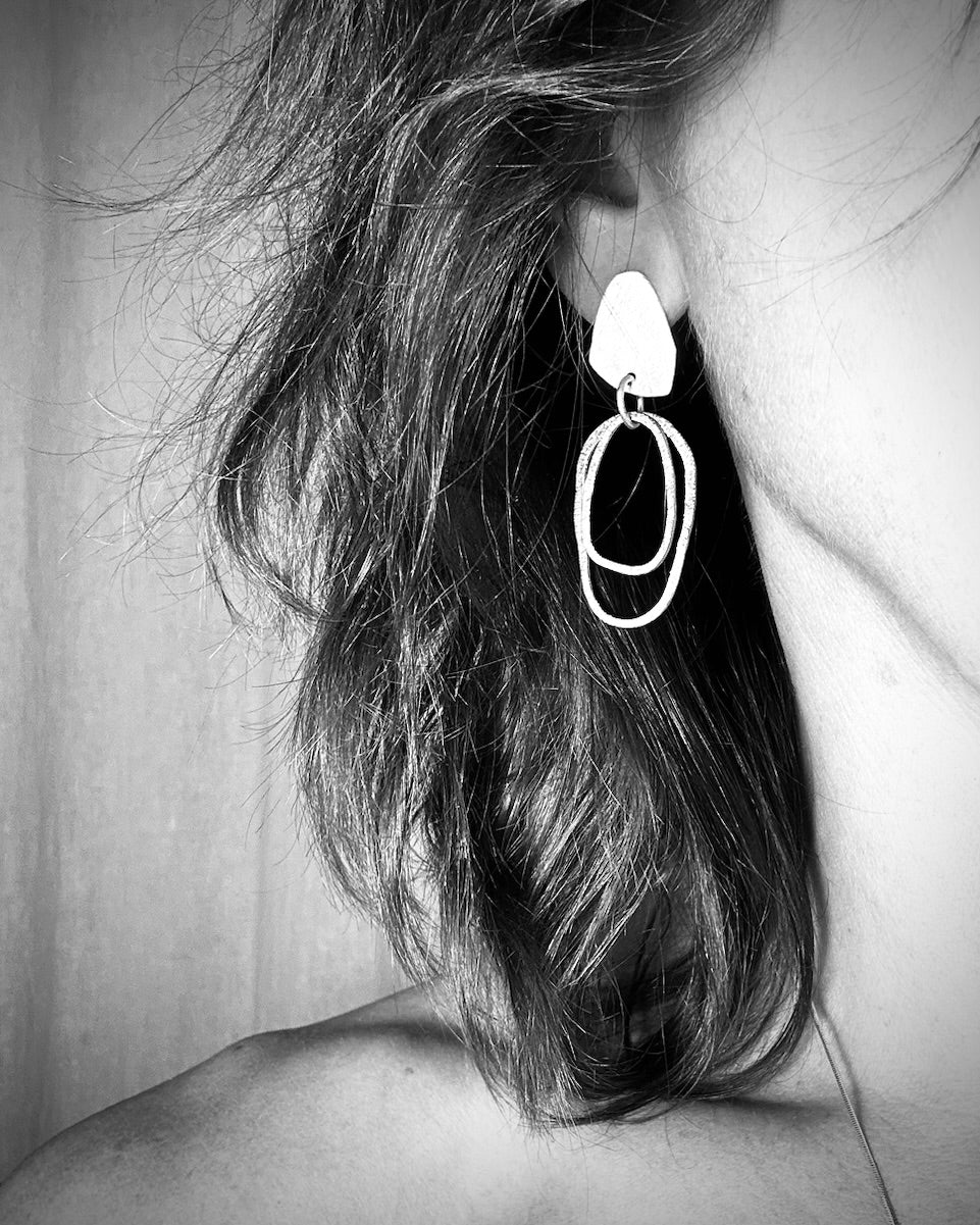 Hammered Silver Studs with Gold Hoop Drops