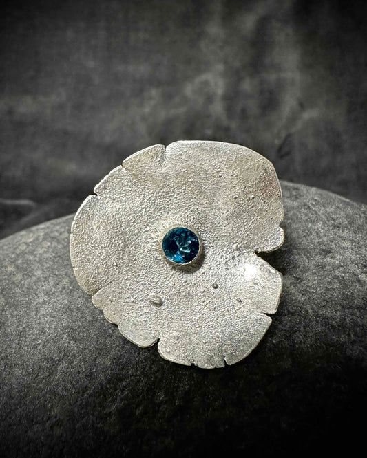 Large sculptural sterling silver ring with blue topaz, one of a kind handmade statement ring