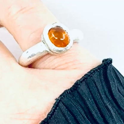 Sterling Silver Cast Ring with Amber  (Size 52 / L / 6)