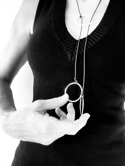 long silver necklace with 3 rings • also available in 14k gold plated
