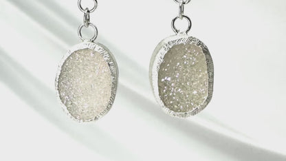 Stunning White Druzy Quartz Drop Earrings in Sterling Silver