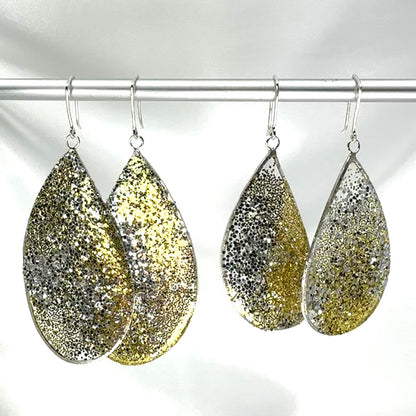 silver and gold wing earrings in sterling silver and resin, 80 mm or 70mm