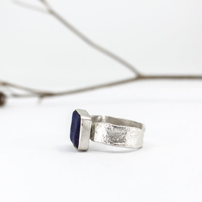 rare blue French sea glass silver statement ring in 925 eco sterling silver