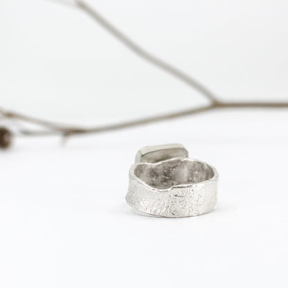 rare blue French sea glass silver statement ring in 925 eco sterling silver