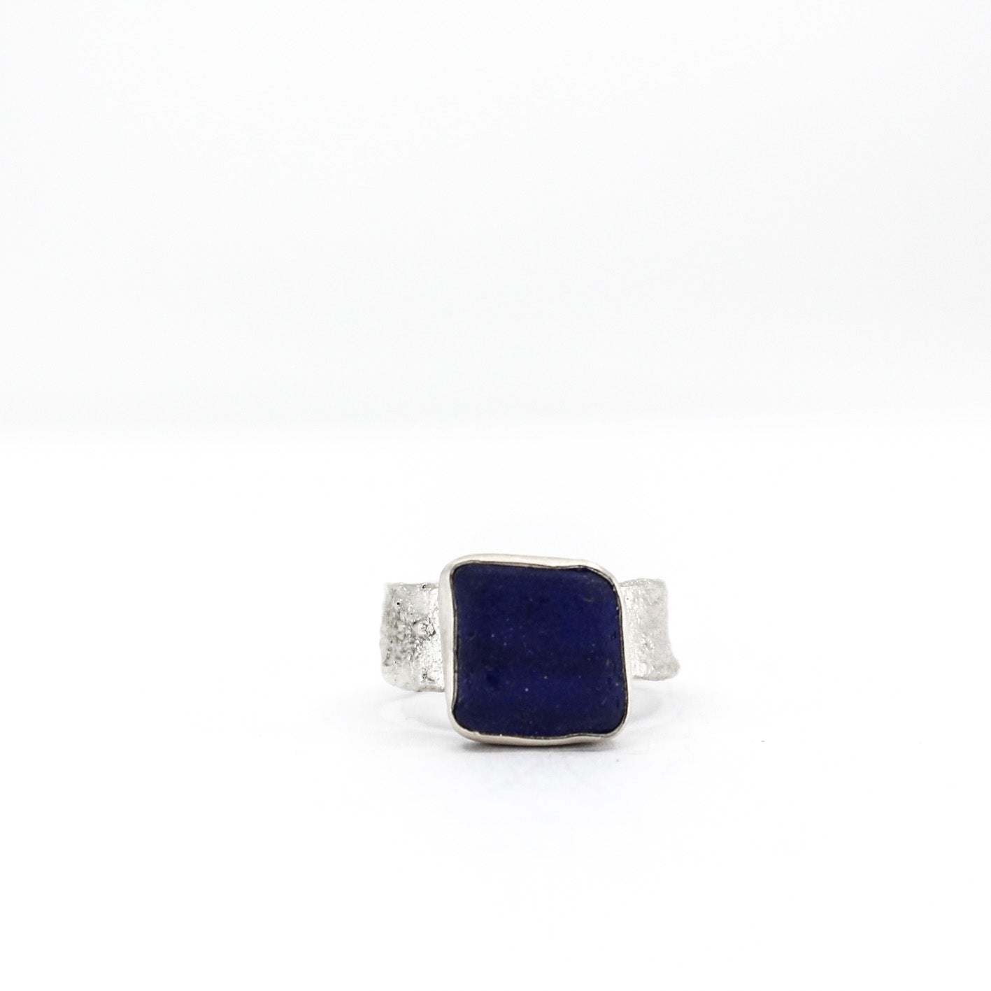 rare blue French sea glass silver statement ring in 925 eco sterling silver