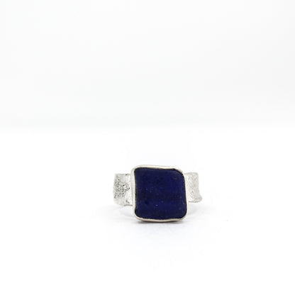 rare blue French sea glass silver statement ring in 925 eco sterling silver