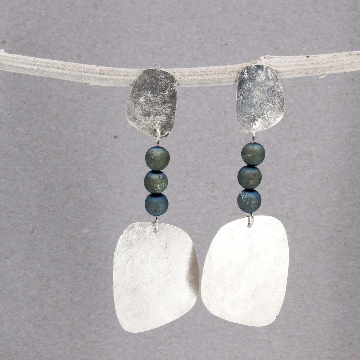 long drop sterling silver earrings with blue green agate beads