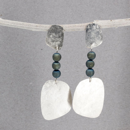 long drop sterling silver earrings with blue green agate beads