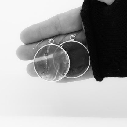 green dangling resin earrings in sterling silver