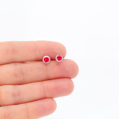 red round small studs in 925 eco sterling silver • resin filled