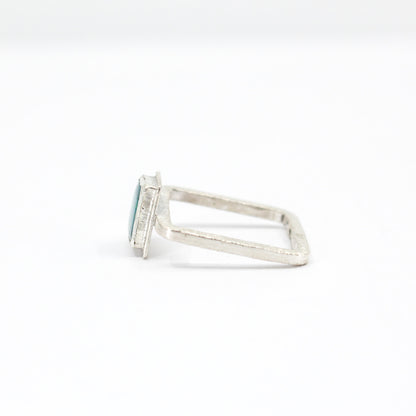green minimalist Australian opal ring with hammered square 925 eco sterling silver band