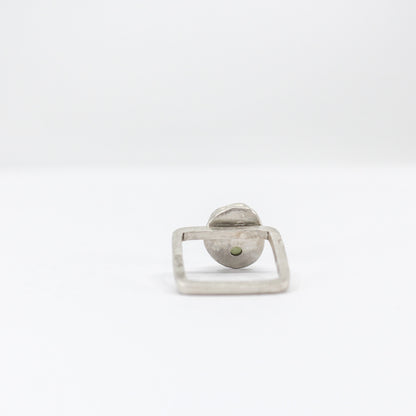 modern simple silver ring with French green sea glass in 925 eco sterling silver
