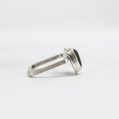 modern simple silver ring with French green sea glass in 925 eco sterling silver