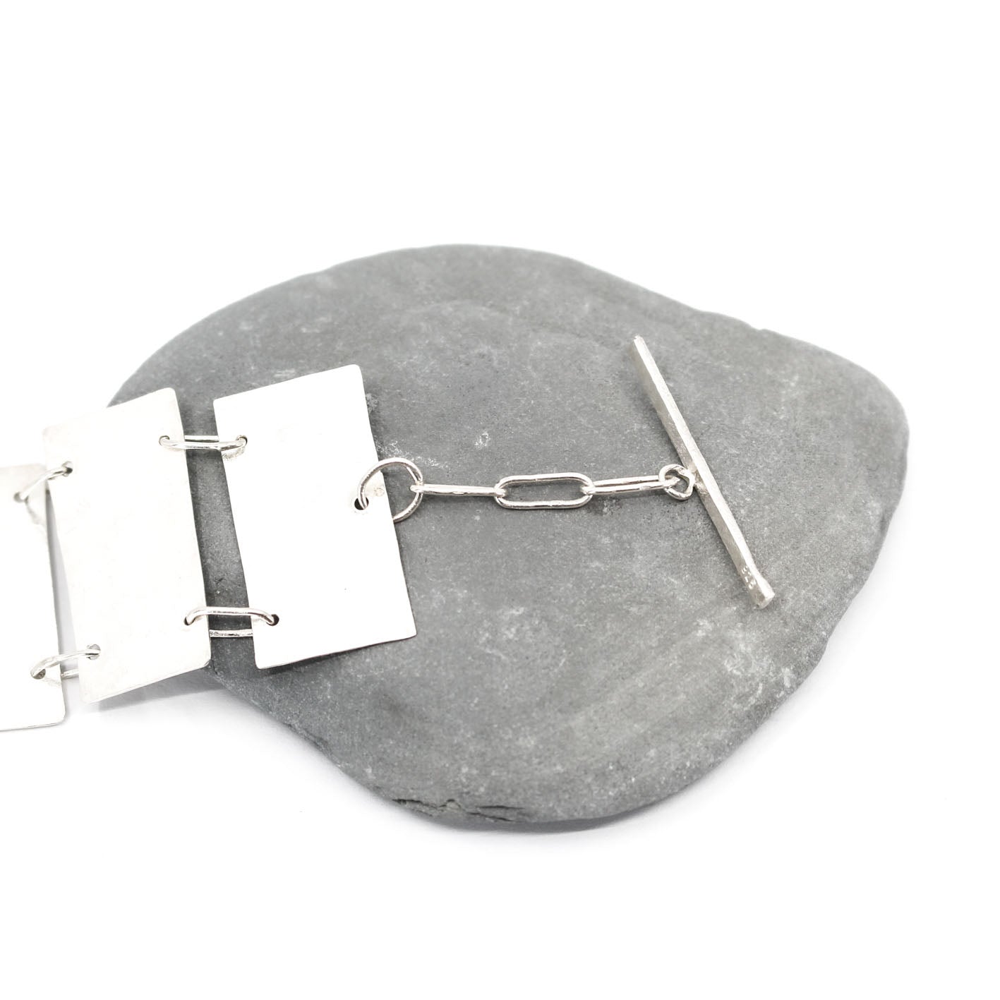 minimalist sterling silver bracelet • hammered rectangular elements • handmade in France