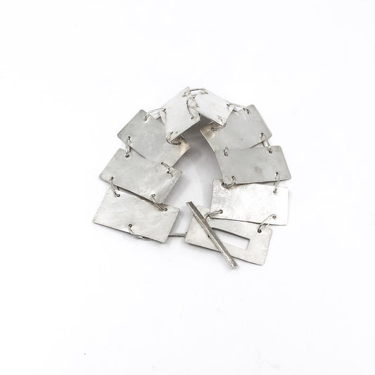 minimalist sterling silver bracelet • hammered rectangular elements • handmade in France