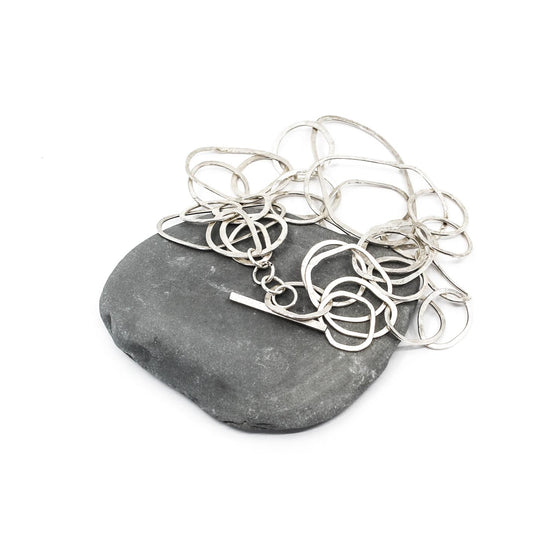 modern multi link sterling silver bracelet • hammered • handmade in France