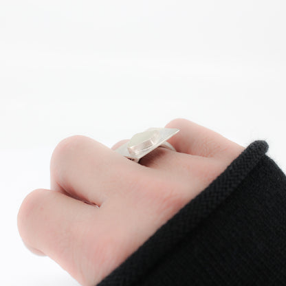 pale grey green French sea glass statement ring in 925 eco sterling silver