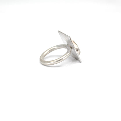 pale grey green French sea glass statement ring in 925 eco sterling silver