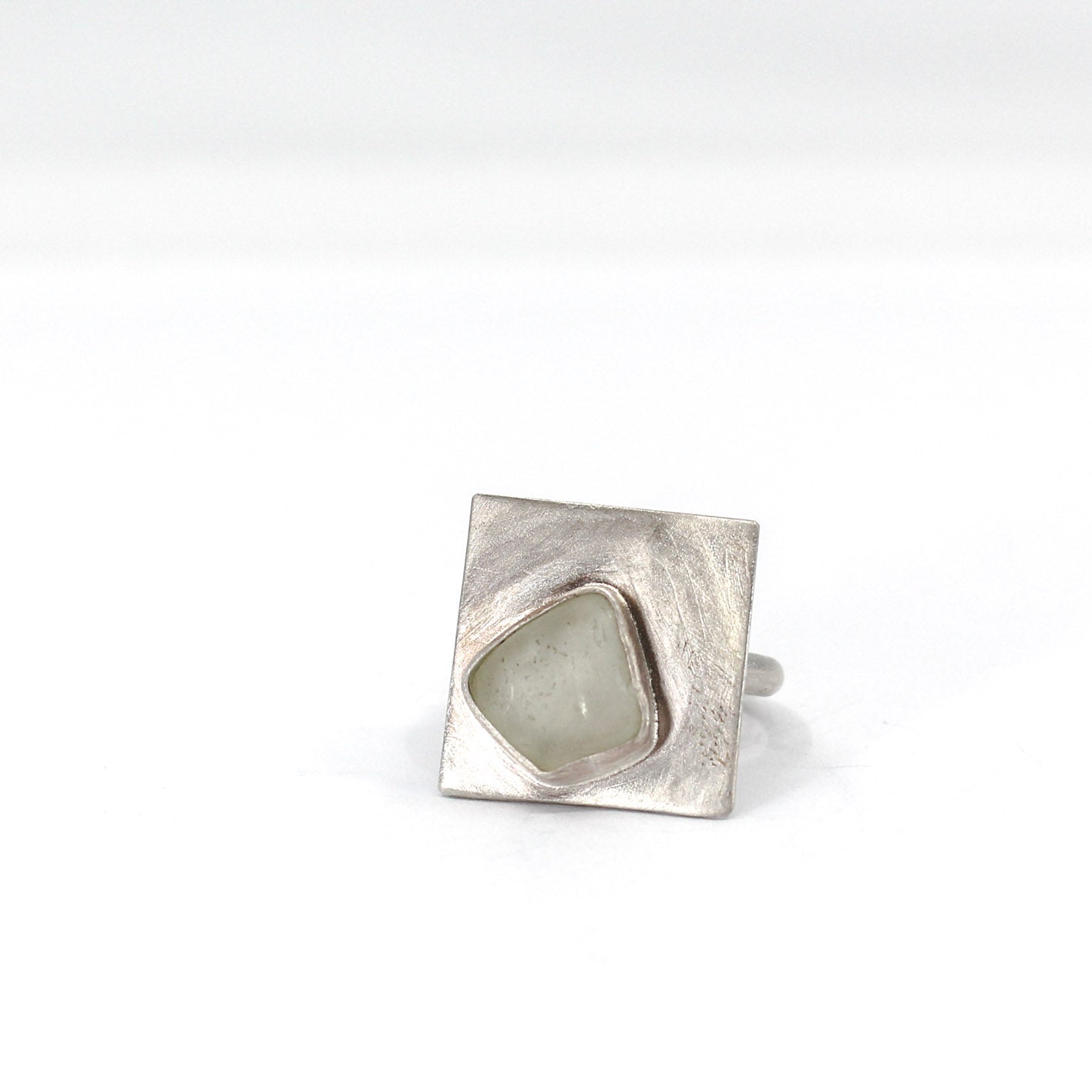 pale grey green French sea glass statement ring in 925 eco sterling silver