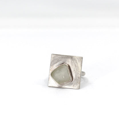 pale grey green French sea glass statement ring in 925 eco sterling silver