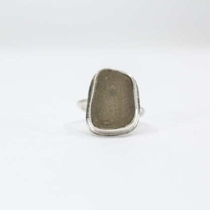 simple statement ring with pale grey green sea glass in 925 eco sterling silver sterling silver