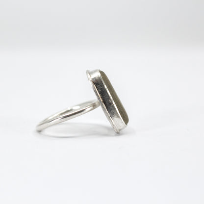 simple statement ring with pale grey green sea glass in 925 eco sterling silver sterling silver