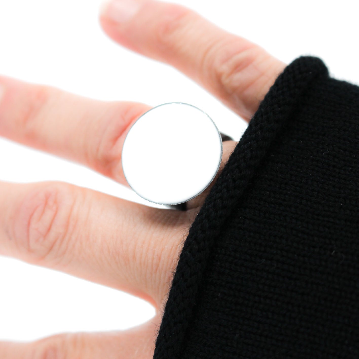 white statement ring with resin in oxidised 925 eco sterling silver